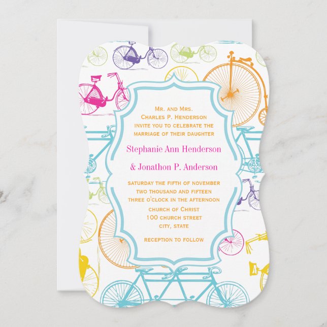 Invitación Colores brillantes Boda de patrón de bicicleta de  (Anverso)