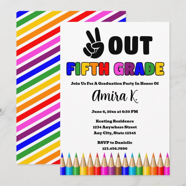 Invitación Colores brillantes dan paz al partido de graduació (Anverso / Reverso)