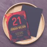 Invitación Colores cálidos Polígono moderno cumpleaños 21<br><div class="desc">Invitación moderna de 21 años con un patrón de polígono en colores cálidos de naranja, rojo y morado oscuro. La tarjeta incluye un color de coordinación en la parte posterior. Personalízalo reemplazando el texto del marcador de posición para agregar su información. Para obtener más opciones, haga clic en el botón...</div>