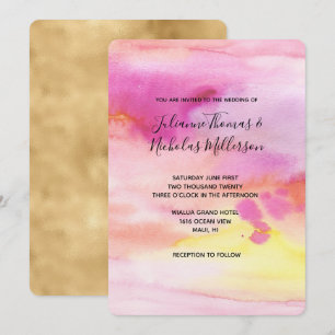 Invitación Colores de agua amarillo dorado rosado Sunset