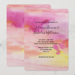 Invitación Colores de agua amarillos rosados y de color amari