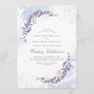 Invitación Colores de agua azul y Rubor turbios - Boda floral