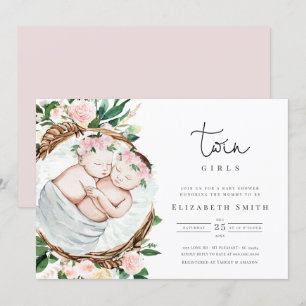 Invitación Colores de agua Chica Rosa Florals Baby Shower