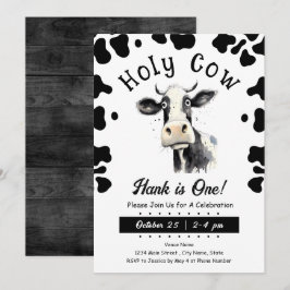 Invitación Colores de agua de cumpleaños 1 de vaca sagrada