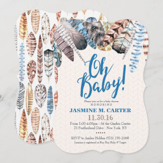 Invitación Colores de agua de las plumas tribales de Boho | B