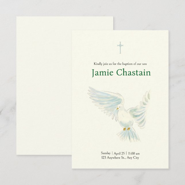 Invitación Colores De Agua Delicada Dove Baptismo I (Anverso / Reverso)