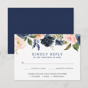 Invitación Colores de agua florales rosa y azul marino de Rub