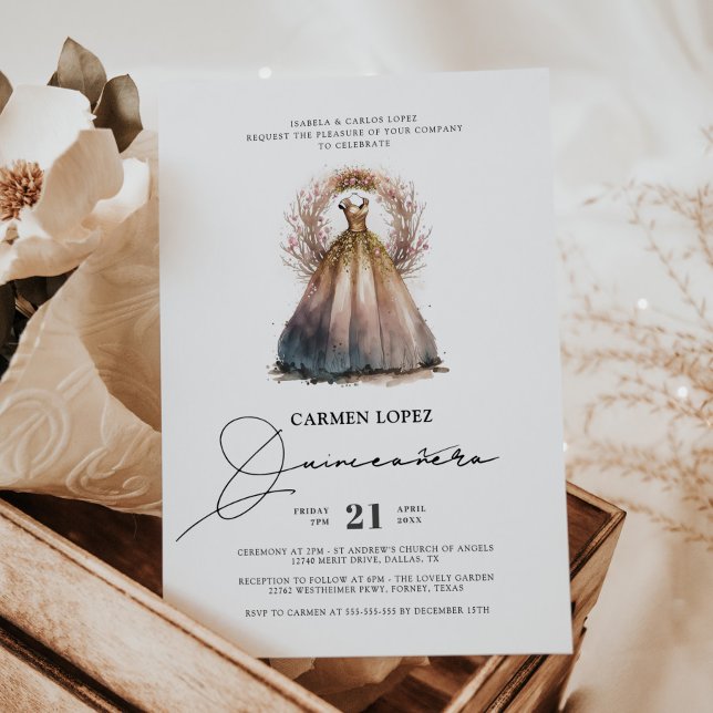 Invitación Colores de agua Princesa Vestido Elegante Quincean (Subido por el creador)