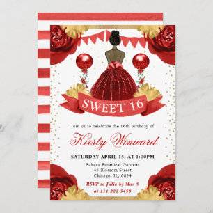 Invitación Colores de agua Rojo Vestido de piel oscura Prince