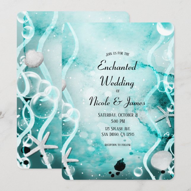 Invitación Colores de agua Verde azulada salpicadura de tinta (Anverso / Reverso)