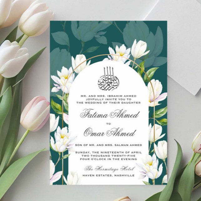 Invitación Colores de agua verdes Boda musulmana islámica bot (Subido por el creador)