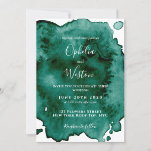 Invitación Colores de agua verdes moderna y elegante boda