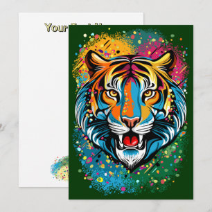 Invitación Colores de arcoíris de cabeza de tigre pintan manc
