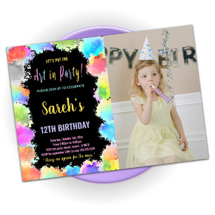 Invitación Colores de arte en Fiesta Paint Cumpleaños con fot