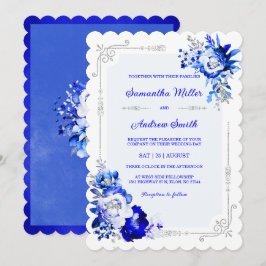 Invitación Colores de Boda Azul Real, Plata y Blanco
