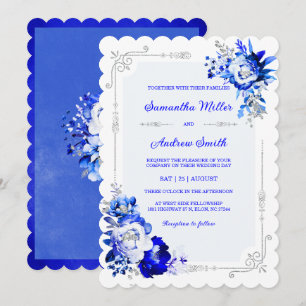 Invitación Colores de Boda Azul Real, Plata y Blanco