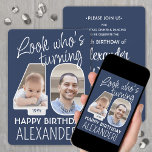 Invitación Colores de bricolaje ・ Ver quién es la foto de 40<br><div class="desc">¡Mira quién cumple 40 años! Invitar a la familia y amigos a una elegante celebración de cumpleaños número 40 para él o ella con invitaciones a fiestas de personalizado 2. Las imágenes y la redacción de esta plantilla son fáciles de personalizar. Los colores azul marino y blanco para el fondo,...</div>