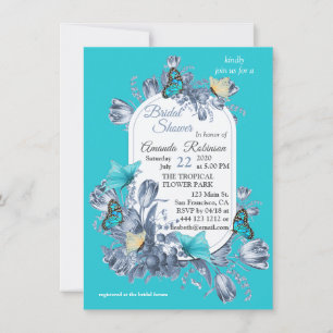 Invitación Colores de cianotipo y mariposas visitantes.