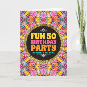 Invitación Colores de diversión 50 cumpleaños Groovy bohemio 