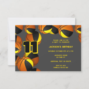 Invitación colores de equipo de oro negro basketball cumpleañ