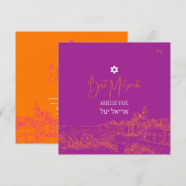 Invitación Colores de Jerusalén DIY, Magenta Naranja Bat Mitz