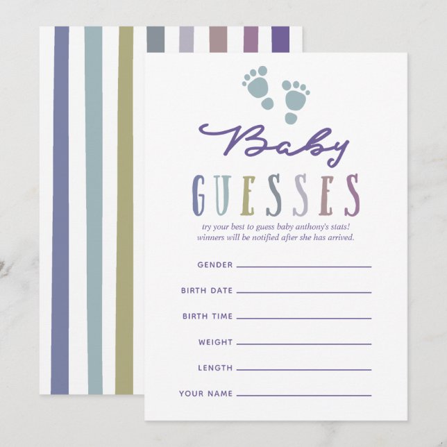 Invitación Colores de moda Boy Baby Shower Baby Guesses (Anverso / Reverso)