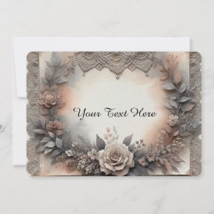 Invitación Colores de Mousse de Mocha Floral con Encaje