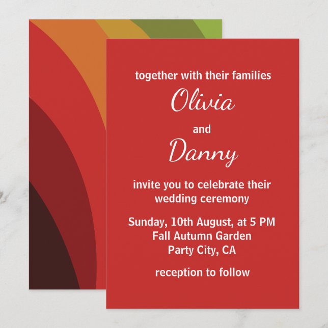 Invitación Colores de otoño Stripe Modern Fall Wedding (Anverso / Reverso)