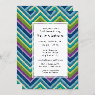 Invitación Colores de pavo real Patrón de chevron Ducha de no