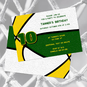 Invitación colores del equipo de oro verde para el cumpleaños