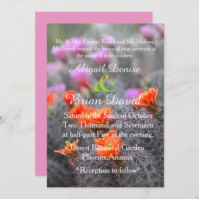 Invitación Colores del fondo rosa del desierto (Anverso / Reverso)