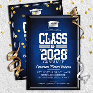 Invitación Colores escolares azules | Partido de Graduación P