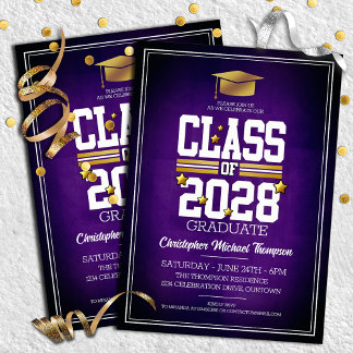 Invitación Colores escolares morados | Fiesta de graduación d