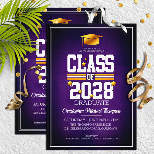 Invitación Colores escolares morados   Partido de Graduación 