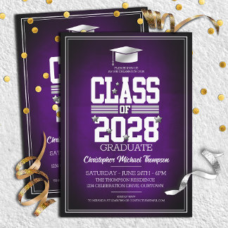 Invitación Colores escolares morados|Partido de graduación pl