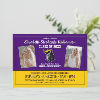 Invitación Colores escolares: Partido de graduación morado y