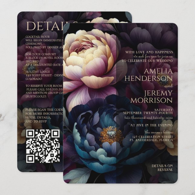 Invitación Colores Florales con Código QR (Anverso / Reverso)