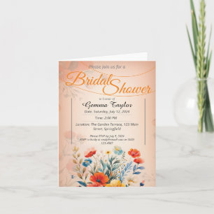 Invitación Colores naranja y pastel con diseño de flores pint