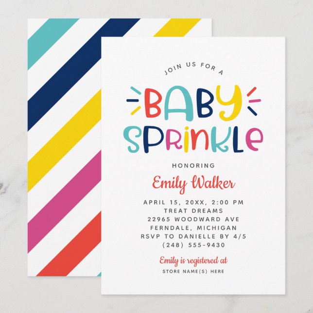 Invitación Colores negritos modernos Bebé Sprinkle Shower (Anverso / Reverso)