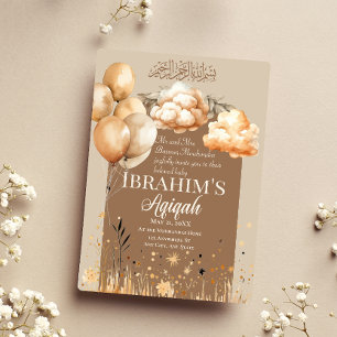 Invitación Colores neutrales agudos Bebé Islámico Aqiqah