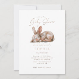 Invitación Colores neutrales Baby Shower de conejito durmient