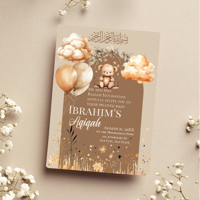 Invitación Colores neutrales Bebé Islámico Aqiqah (Subido por el creador)