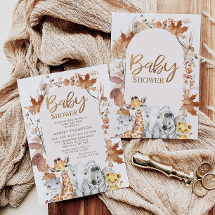 Invitación Colores otoñales Foliage Safari Animals Baby Showe