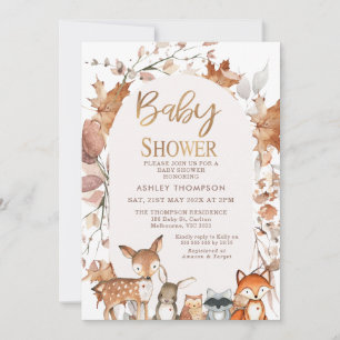 Invitación Colores otoñales Foliage Woodland Animals Baby Sho