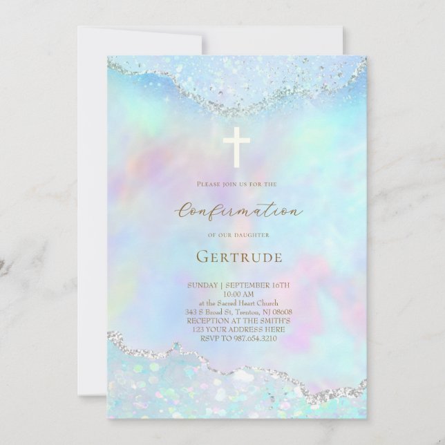 Invitación colores pastel brillo falso Confirmación (Anverso)