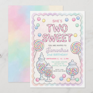 Invitación Colores Pastel Cumpleaños de Dos Dulces Tiendas de