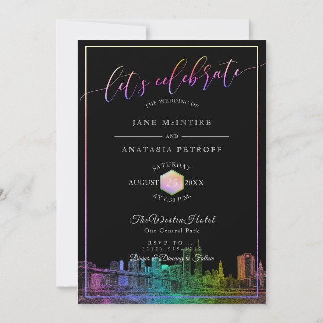 Invitación Colores PixDezines NYC Skyline/Rainbow (Reverso)