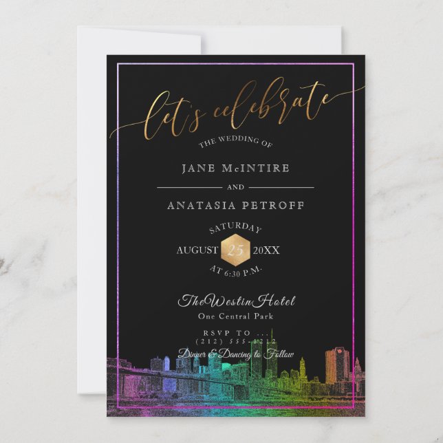 Invitación Colores PixDezines NYC Skyline/Rainbow (Reverso)