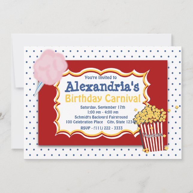 Invitación Colores primarios de cumpleaños de carnaval (Anverso)