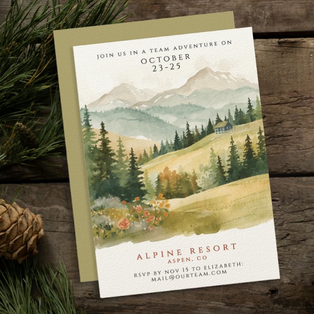 Invitación Colores Rústicos Montaña Cabina Getaway Watercolor (Subido por el creador)